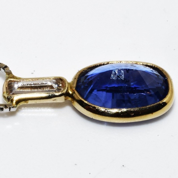 $1,900 10K/14K Gold 1.21CT Natural Ceylon Sapphire & Diamond 2-Stone Necklace - Picture 6 of 7